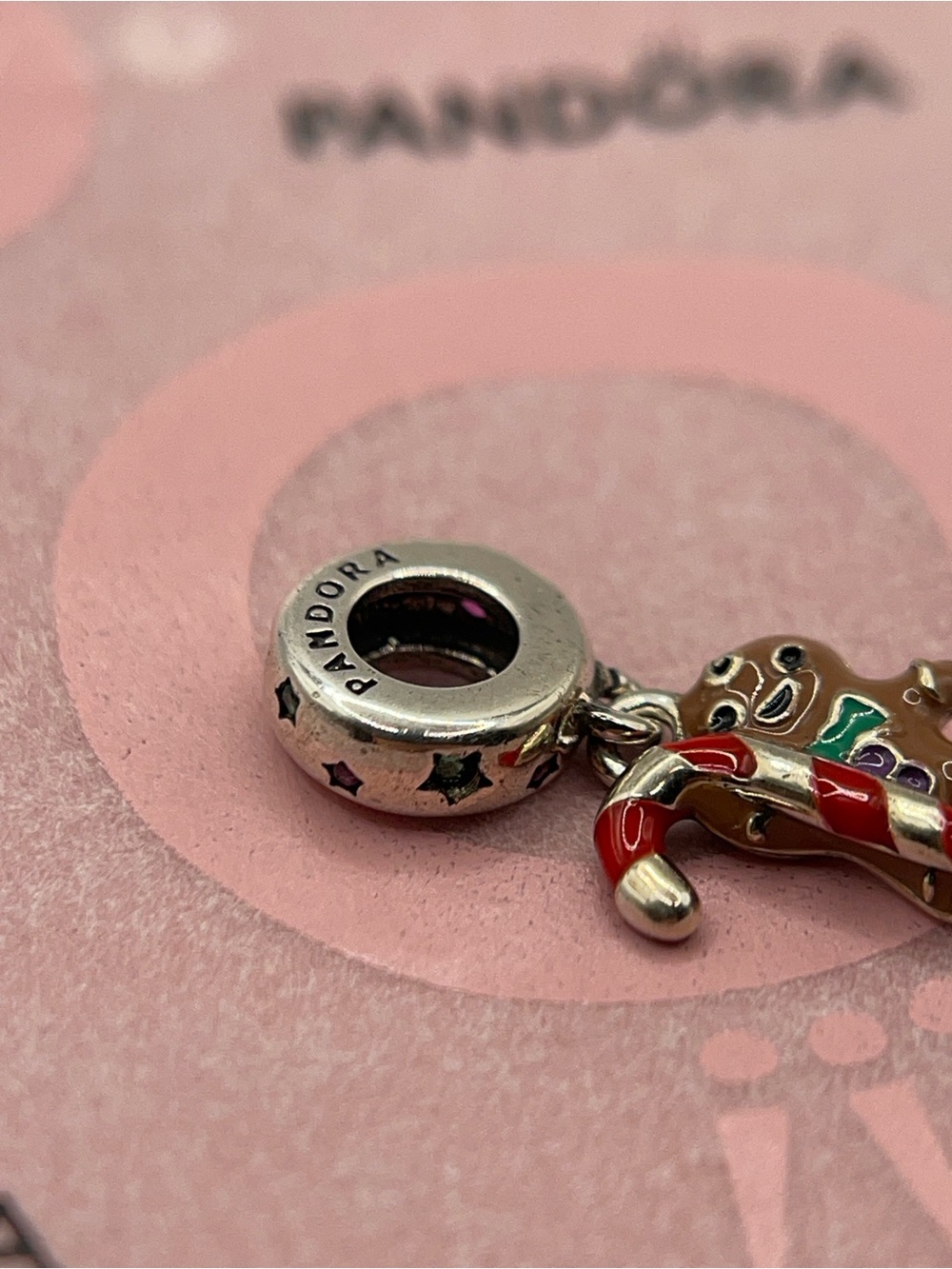 Pandora Gingerbread Man Candy Cane Silver Dangle Charm - Picture 4 of 8